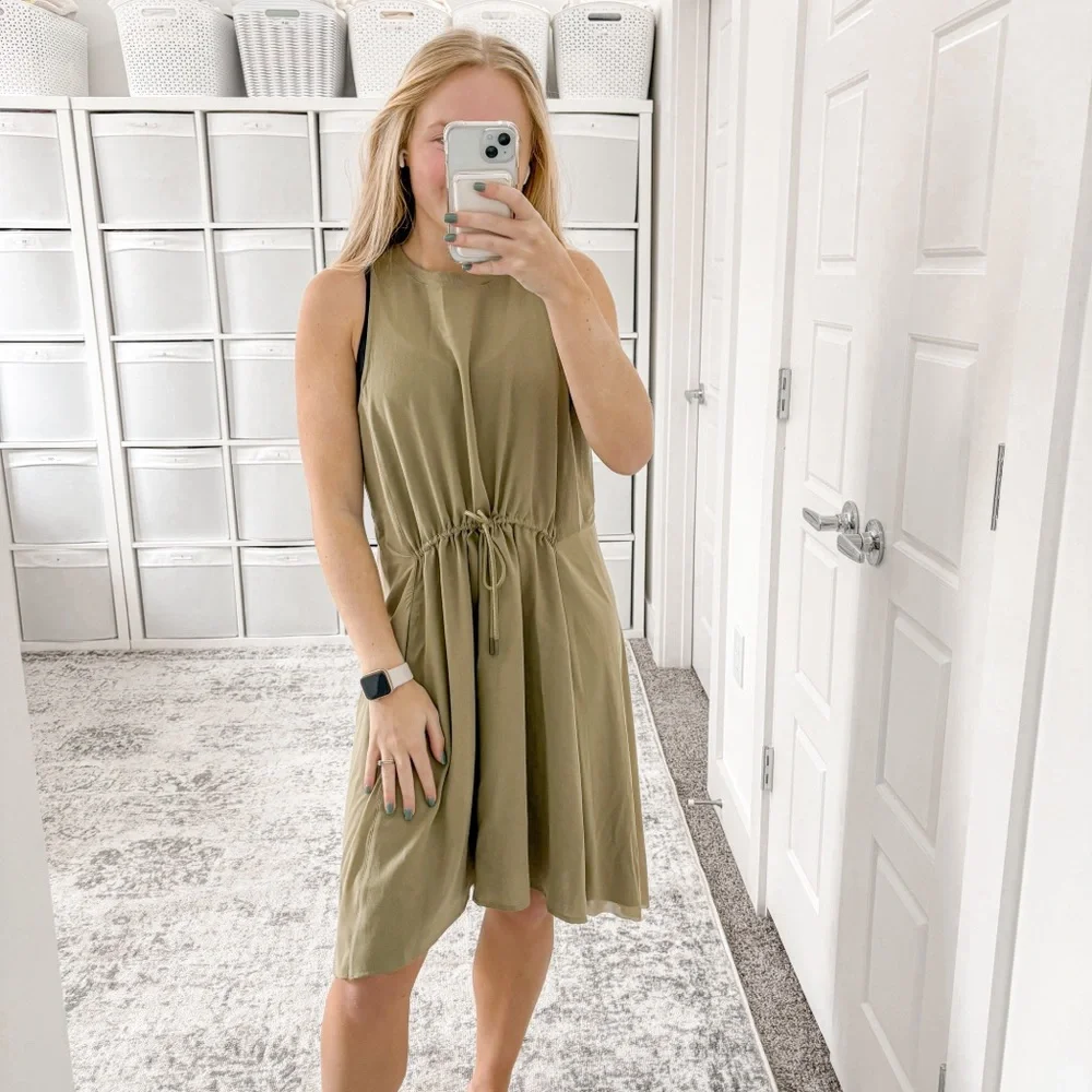 Lululemon Mesh Overlay High-Neck Dress Bronze Green